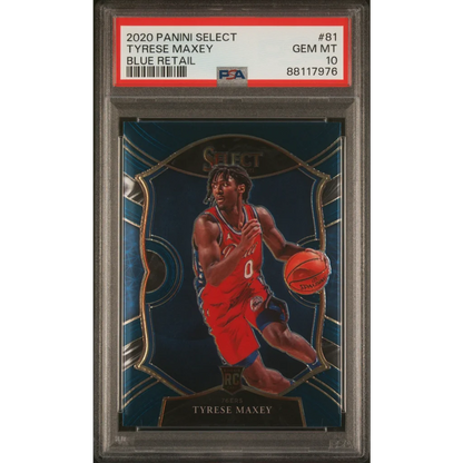 Graded 2020 Panini Select Tyrese Maxey #81 Blue Retail Rookie RC Basketball Card PSA 10 Gem Mint | Hall of Fame Sports Memorabilia | vintageantiquesgifts.com