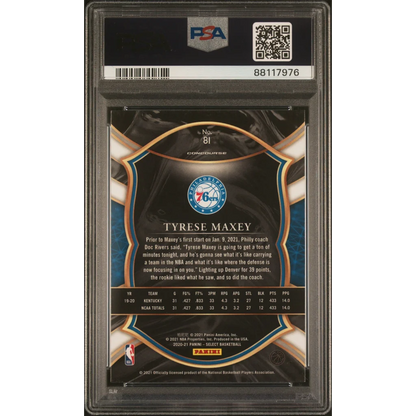 Graded 2020 Panini Select Tyrese Maxey #81 Blue Retail Rookie RC Basketball Card PSA 10 Gem Mint | PSA 10 Gem Mint Graded Rookie Card | vintageantiquesgifts.com
