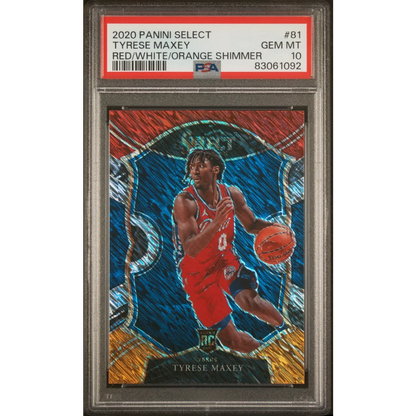 Graded 2020 Panini Select Tyrese Maxey #81 Red/White/Orange Shimmer Rookie RC Basketball Card PSA 10 Gem Mint | Hall of Fame Sports Memorabilia | vintageantiquesgifts.com
