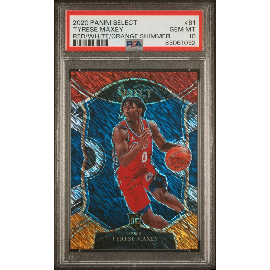 2020 Panini Select Tyrese Maxey Red White Orange Shimmer Rookie Card PSA GEM MT 10
