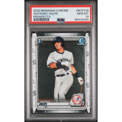 PSA Graded 2020 Bowman Chrome Anthony Volpe Rookie Prospect Card on display