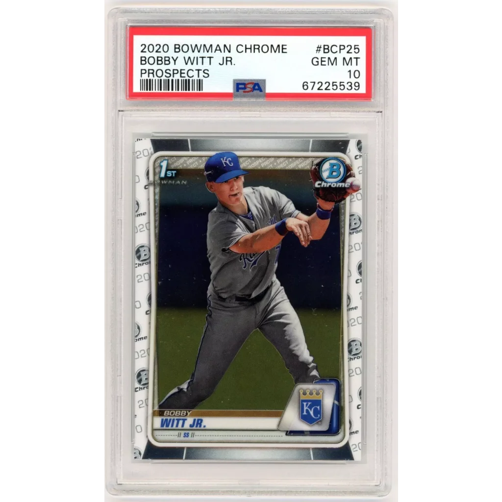 Graded 2020 Topps Bowman Chrome Bobby Witt Jr. #BCP25 Prospects Rookie RC Baseball Card PSA 10 Gem Mint | Hall of Fame Sports Memorabilia | vintageantiquesgifts.com