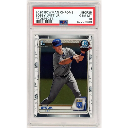 Graded 2020 Topps Bowman Chrome Bobby Witt Jr. #BCP25 Prospects Rookie RC Baseball Card PSA 10 Gem Mint | Hall of Fame Sports Memorabilia | vintageantiquesgifts.com