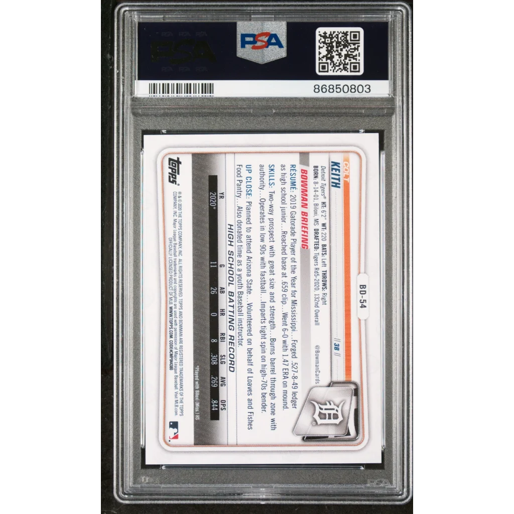 PSA 10 Colt Keith Rookie Card in protective case for sports card collectors