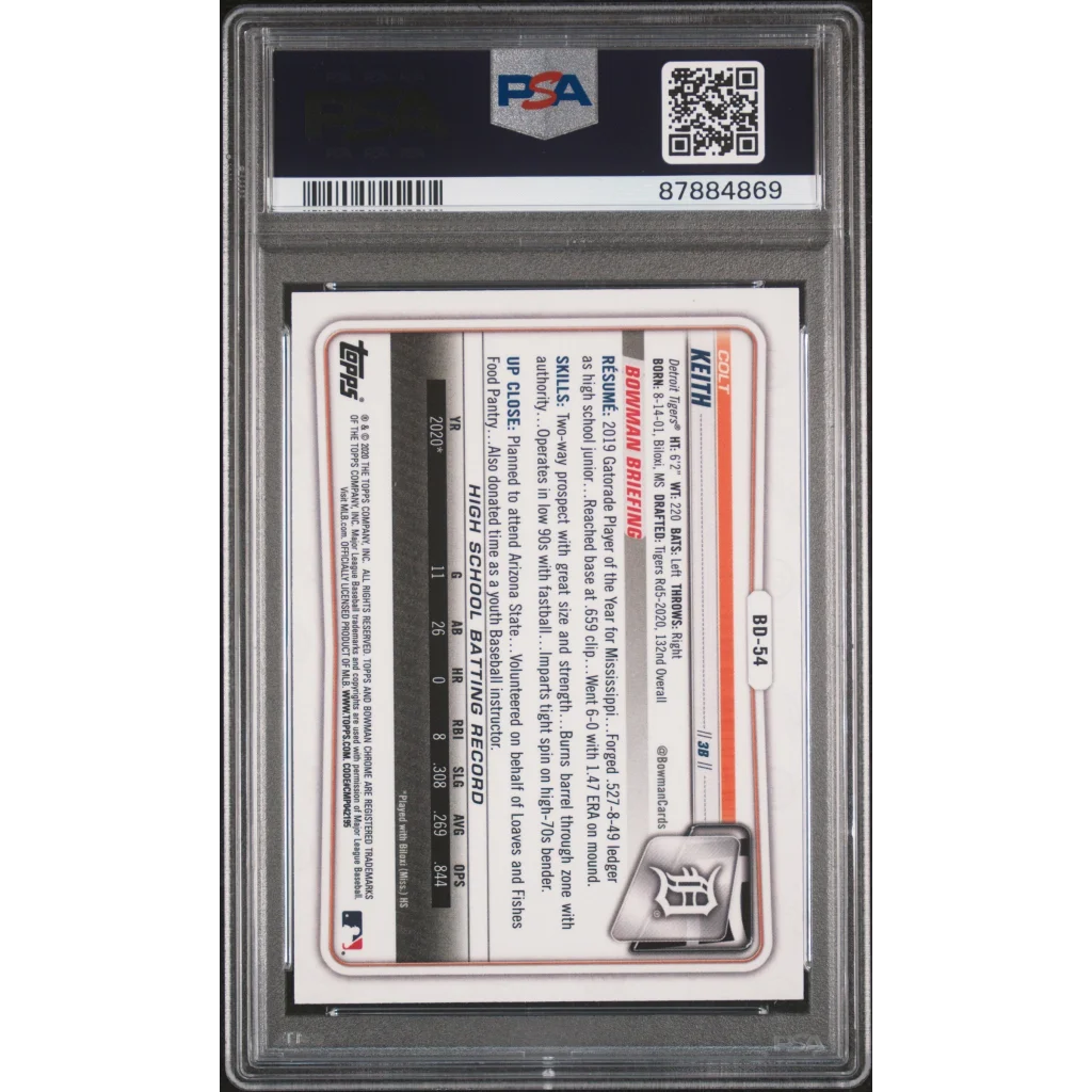 Graded 2020 Topps Bowman Draft Colt Keith BD54 Chrome Rookie PSA 10 Gem Mint