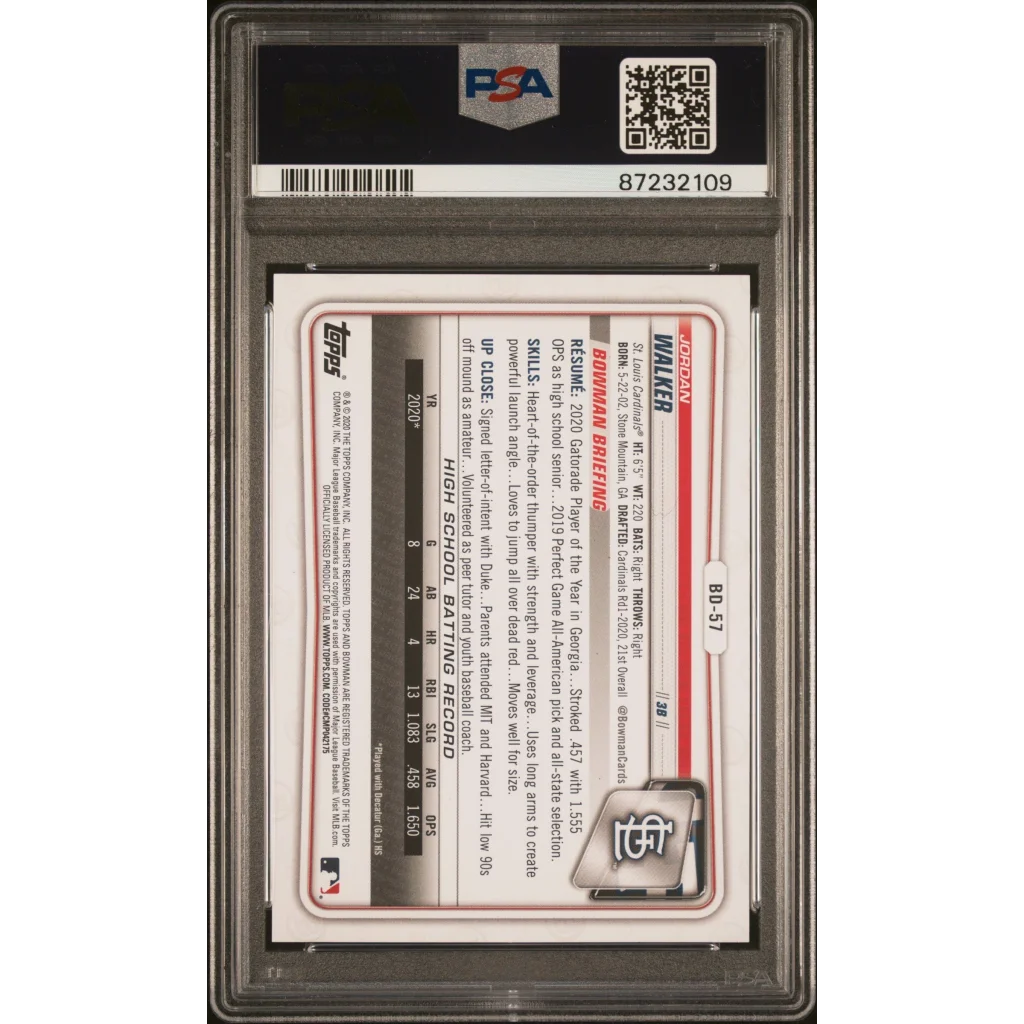PSA 10 Graded 2020 Topps Bowman Draft Jordan Walker Rookie Card Front