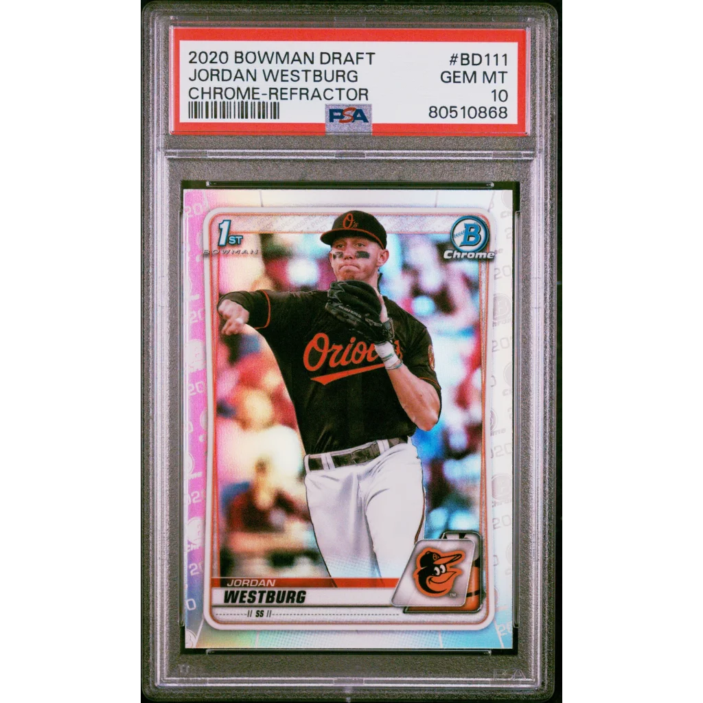 PSA graded Jordan Westburg Chrome Refractor Rookie Card from Topps Bowman Draft