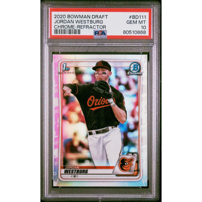 PSA graded Jordan Westburg Chrome Refractor Rookie Card from Topps Bowman Draft