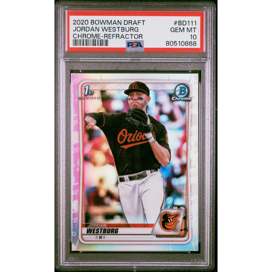 PSA graded Jordan Westburg Chrome Refractor Rookie Card from Topps Bowman Draft