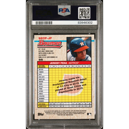 Graded 2020 Topps Bowman Heritage Jeremy Pena #JP Chrome Prospects Rookie RC Baseball Card PSA 10 Gem Mint | PSA 10 Gem Mint Graded Rookie Card | vintageantiquesgifts.com