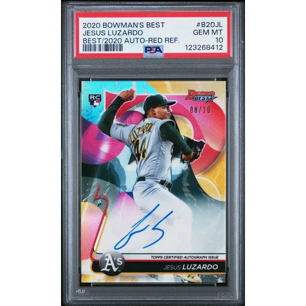 Graded 2020 Topps Bowmans Best Jesus Luzardo #B20JL /10 Best of 2020 Red Refractor Auto Rookie RC Baseball Card PSA 10 Gem Mint | Hall of Fame Sports Memorabilia | vintageantiquesgifts.com