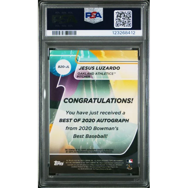 Graded 2020 Topps Bowmans Best Jesus Luzardo #B20JL /10 Best of 2020 Red Refractor Auto Rookie RC Baseball Card PSA 10 Gem Mint | PSA 10 Gem Mint Graded Rookie Card | vintageantiquesgifts.com