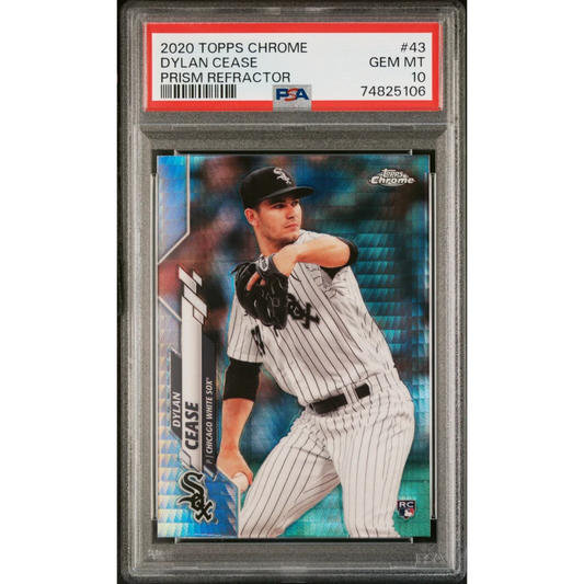 Graded 2020 Topps Chrome Dylan Cease #43 Prism Refractor Rookie RC Baseball Card PSA 10 Gem Mint | Hall of Fame Sports Memorabilia | vintageantiquesgifts.com