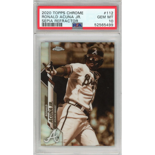 Graded PSA 10 Gem Mint 2020 Topps Chrome Ronald Acuna Jr. Sepia Refractor #112