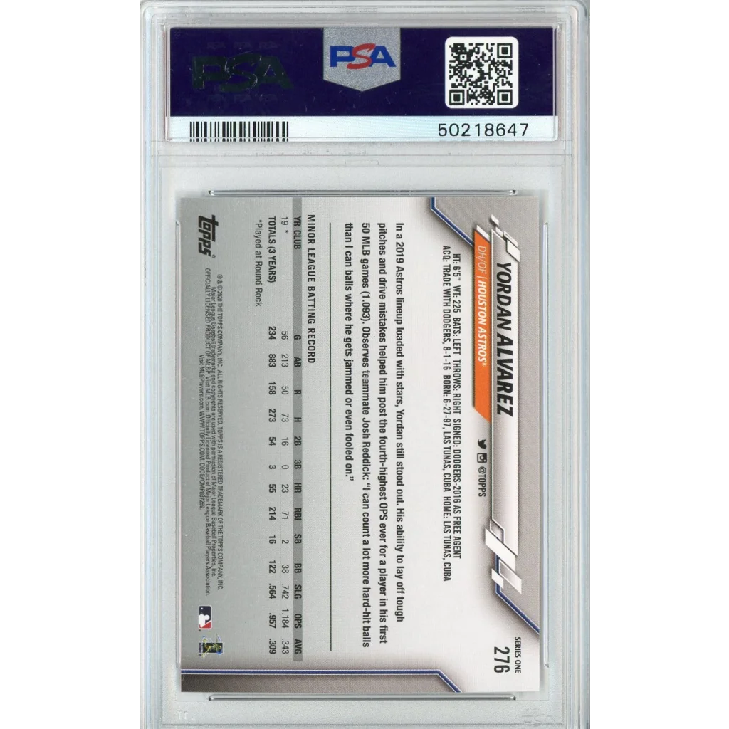 Graded Yordan Alvarez 2020 Topps Rookie Card PSA 10 Gem Mint baseball card