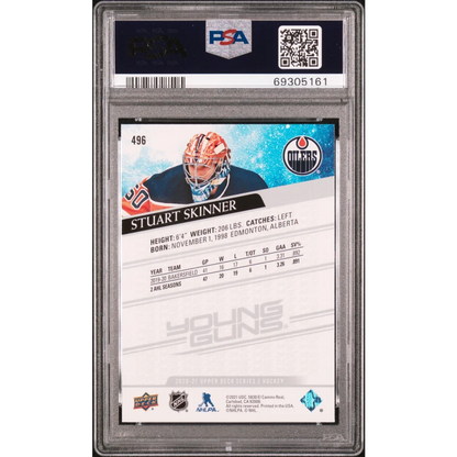 Graded PSA 10 2020 Upper Deck Stuart Skinner #496 Rookie Oilers RC Card