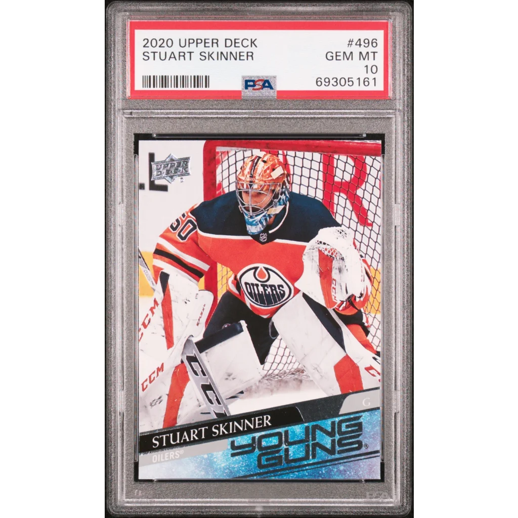 Graded PSA 10 Gem Mint 2020 Upper Deck Stuart Skinner #496 Young Guns RC