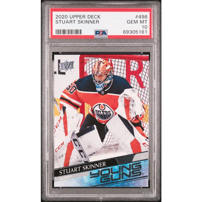 Graded PSA 10 Gem Mint 2020 Upper Deck Stuart Skinner #496 Young Guns RC