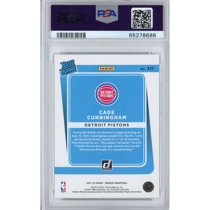 PSA 10 Graded 2021-22 Panini Donruss Cade Cunningham #211 Rookie Card in Blue and White Slab