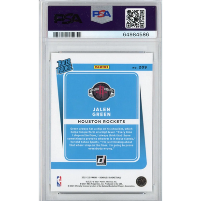 Graded 2021-22 Panini Donruss Jalen Green #209 Rookie RC Basketball Card PSA 10 Gem Mint | PSA 10 Gem Mint Graded Rookie Card | vintageantiquesgifts.com
