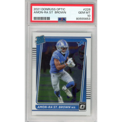 Graded 2021 Donruss Optic Amon-Ra St. Brown #228 Rookie RC Football Card PSA 10 Gem Mint | Hall of Fame Sports Memorabilia | vintageantiquesgifts.com