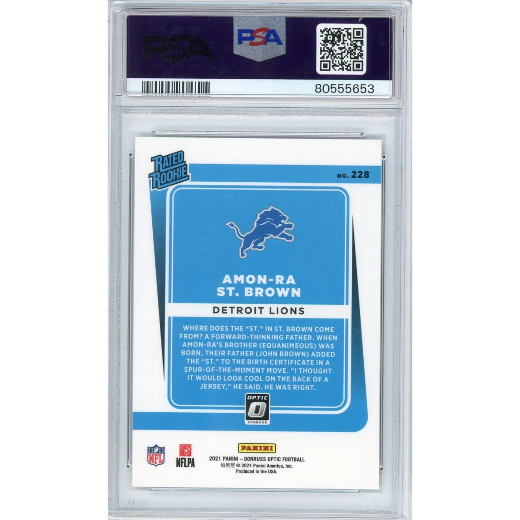 Graded 2021 Donruss Optic Amon-Ra St. Brown #228 Rookie RC Football Card PSA 10 Gem Mint | PSA 10 Gem Mint Graded Rookie Card | vintageantiquesgifts.com