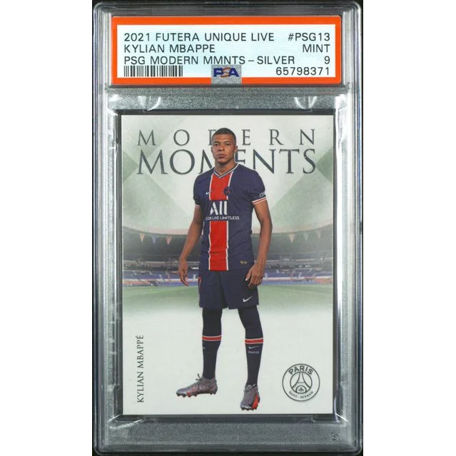 Graded PSA 9 silver 2021 Futera Unique Live Mbappe PSG13 card /10