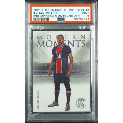 Graded PSA 9 silver 2021 Futera Unique Live Mbappe PSG13 card /10
