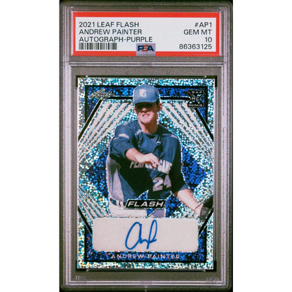 PSA graded 2021 Leaf Flash Andrew Painter autograph baseball card numbered 11/75