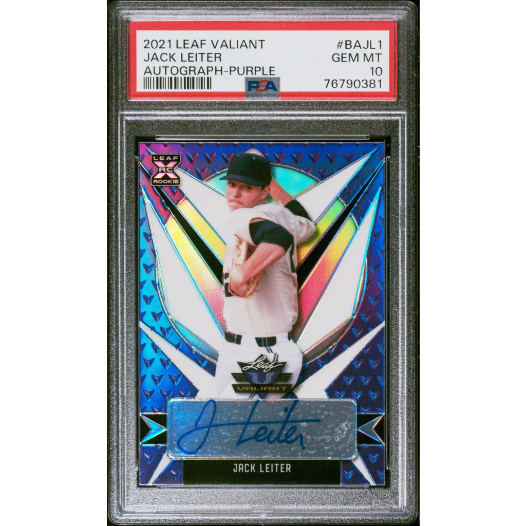 Graded 2021 Leaf Valiant Jack Leiter #BAJL1 Autograph Purple #/50 Rookie RC Baseball Card PSA 10 Gem Mint | Hall of Fame Sports Memorabilia | vintageantiquesgifts.com