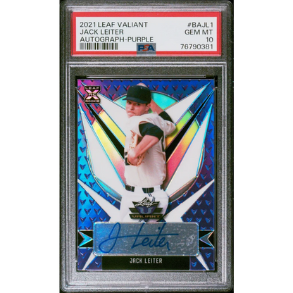 Graded 2021 Leaf Valiant Jack Leiter #BAJL1 Autograph Purple #/50 Rookie RC Baseball Card PSA 10 Gem Mint | Hall of Fame Sports Memorabilia | vintageantiquesgifts.com