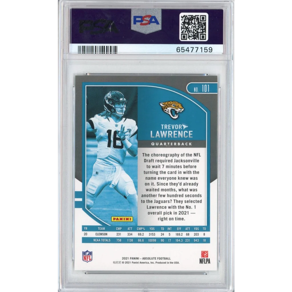 Graded 2021 Panini Absolute Trevor Lawrence #101 Rookie RC Football Card PSA 10 Gem Mint | PSA 10 Gem Mint Graded Rookie Card | vintageantiquesgifts.com