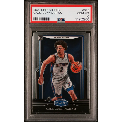 2021 Cade Cunningham Pistons rookie card graded PSA GEM MT 10 with player dribbling basketball