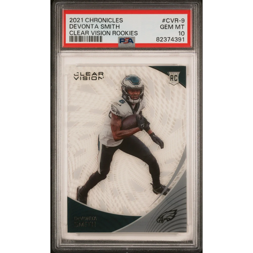PSA graded 2021 Chronicles Clear Vision Devonta Smith rookie card for football fans