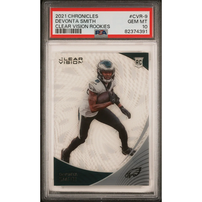 PSA graded 2021 Chronicles Clear Vision Devonta Smith rookie card for football fans