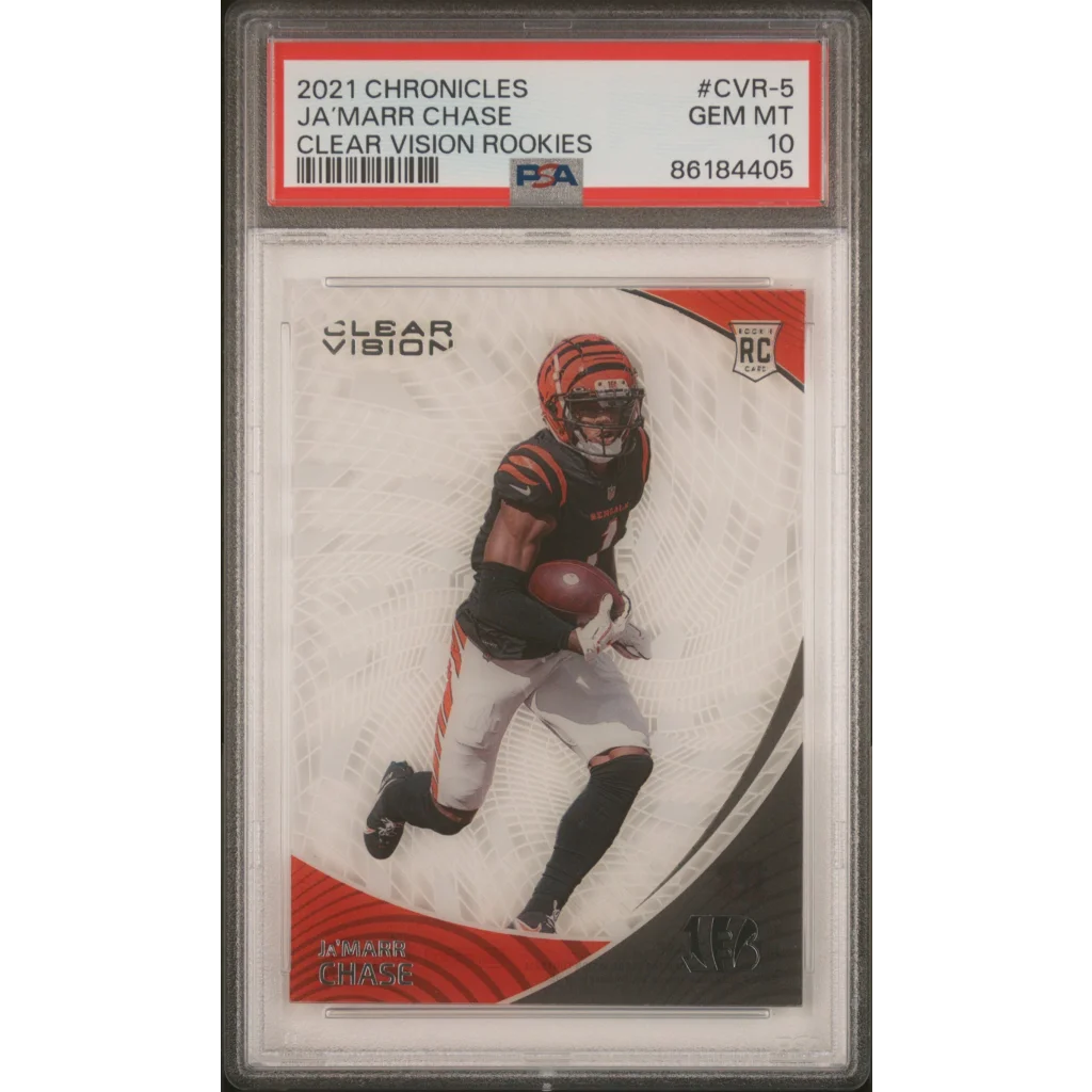 Graded 2021 Panini Chronicles Ja'Marr Chase #CVR5 Clear Vision Rookies RC Football Card PSA 10 Gem Mint | Hall of Fame Sports Memorabilia | vintageantiquesgifts.com
