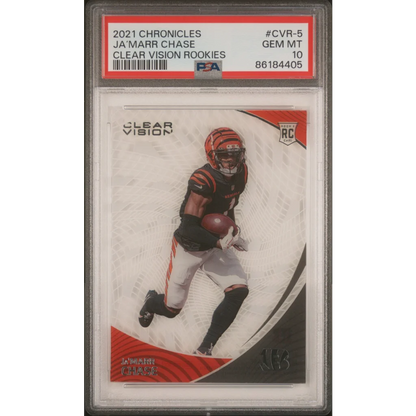 Graded 2021 Panini Chronicles Ja'Marr Chase #CVR5 Clear Vision Rookies RC Football Card PSA 10 Gem Mint | Hall of Fame Sports Memorabilia | vintageantiquesgifts.com