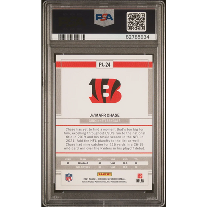 Graded Ja’Marr Chase Cincinnati Bengals 2021 Chronicles Rookie Card PSA 10 Gem Mint