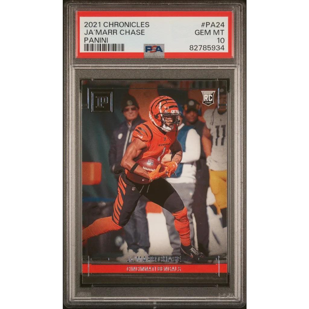 PSA 10 Ja’Marr Chase 2021 Chronicles Rookie Card Gem Mint graded football card