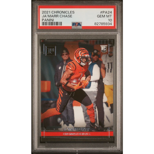 PSA 10 Ja’Marr Chase 2021 Chronicles Rookie Card Gem Mint graded football card