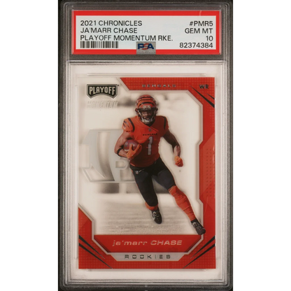 PSA 10 JaMarr Chase 2021 Playoff Momentum Rookie Card Gem Mint front view