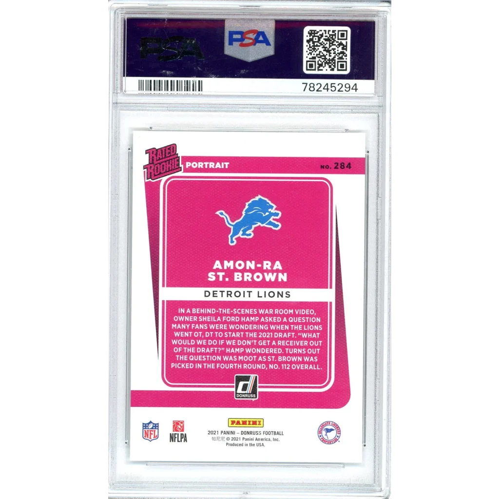 PSA graded Amon-Ra St. Brown 2021 Panini Donruss rookie football card