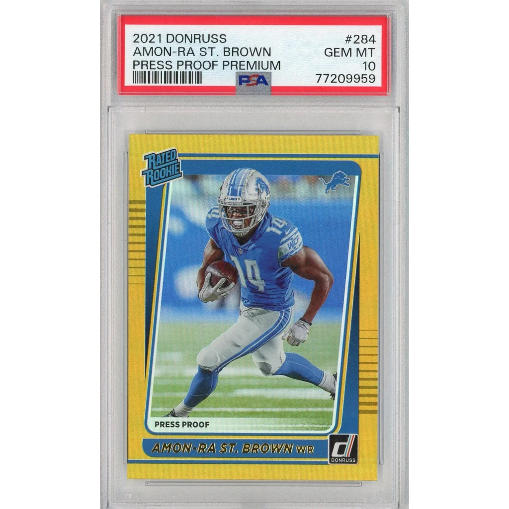 Graded PSA 10 2021 Donruss Amon-Ra St. Brown #284 Press Proof Rookie Card