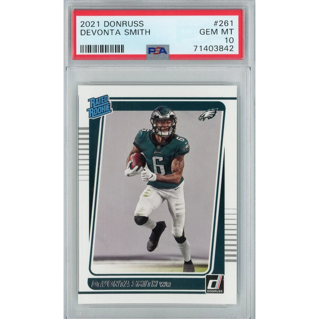 Graded 2021 Panini Donruss DeVonta Smith #261 Rookie RC Football Card PSA 10 Gem Mint | Hall of Fame Sports Memorabilia | vintageantiquesgifts.com
