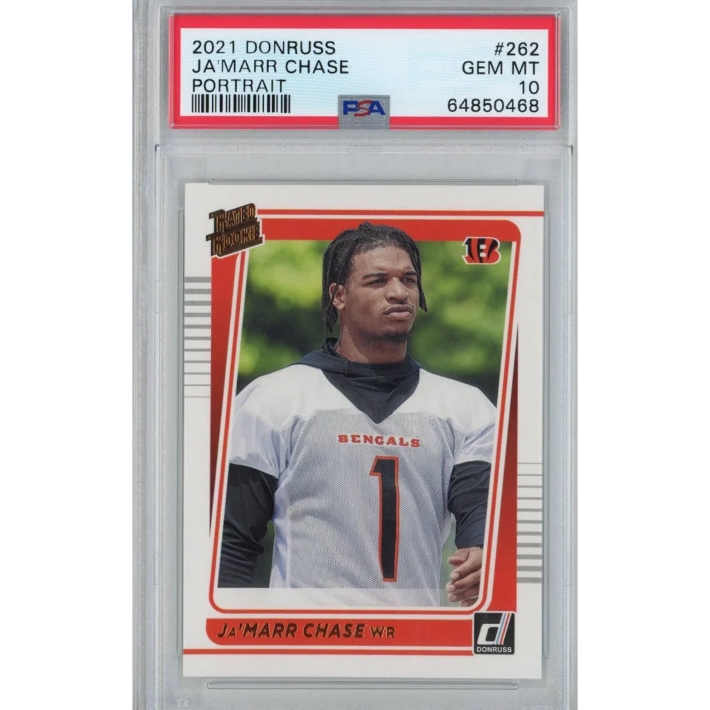 Graded 2021 Panini Donruss Ja'Marr Chase #262 Portrait Rookie RC Football Card PSA 10 Gem Mint | Hall of Fame Sports Memorabilia | vintageantiquesgifts.com