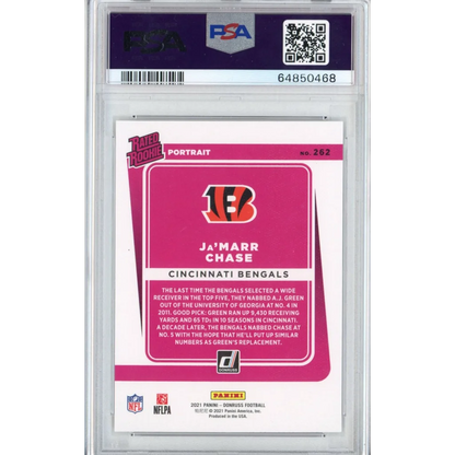 Graded PSA 10 Ja’Marr Chase Cincinnati Bengals rookie football trading card in mint condition