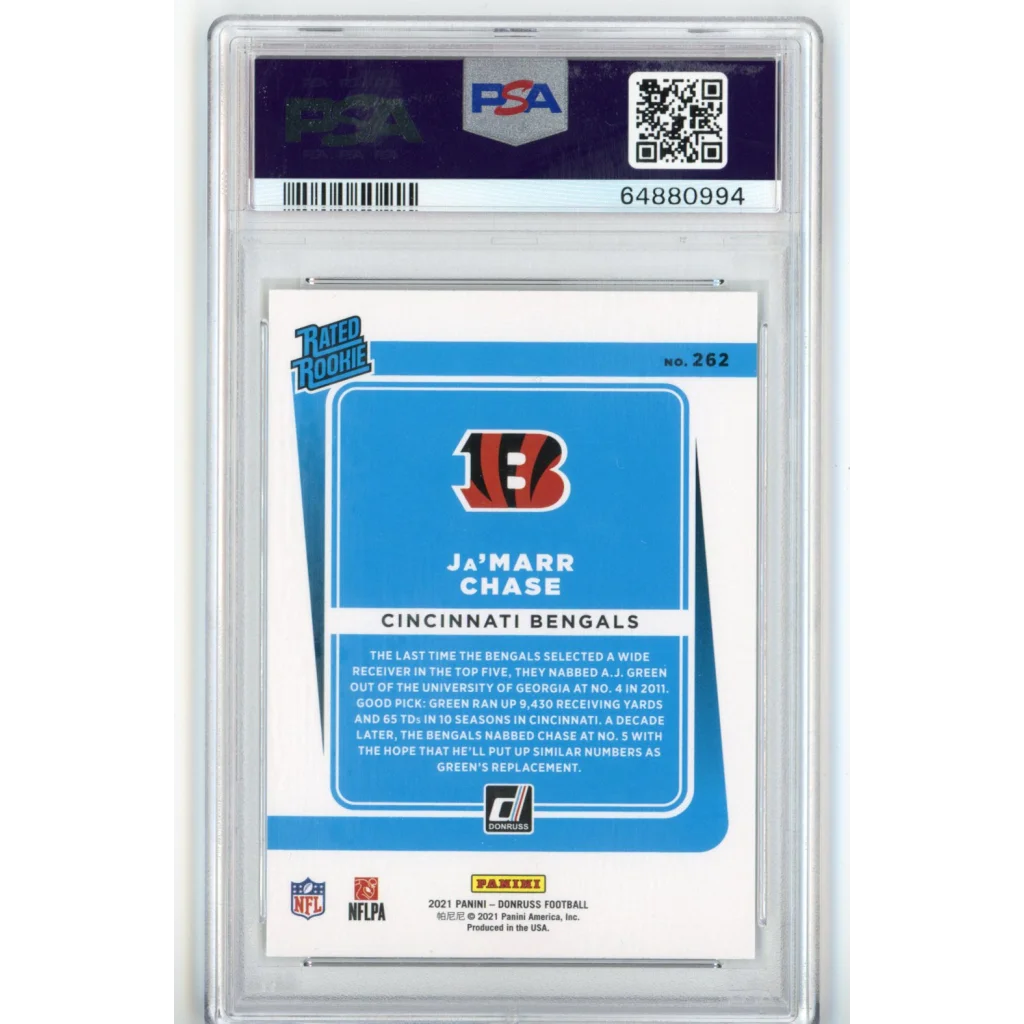 Graded Ja’Marr Chase 2021 Donruss Rookie Card PSA 10 GEM MINT football card