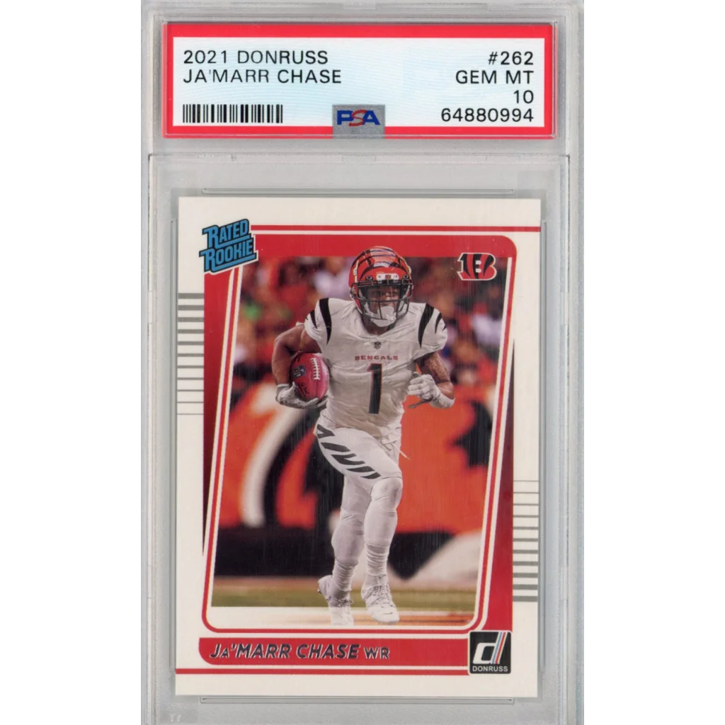 PSA 10 Ja’Marr Chase 2021 Donruss Rookie Card GEM MINT graded football card