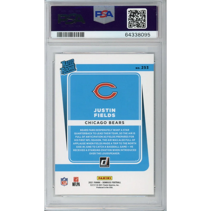 Justin Fields Chicago Bears graded PSA 10 2021 Donruss rookie card in mint condition