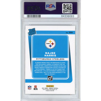 PSA graded Najee Harris 2021 Donruss Rookie Card, collectible football card